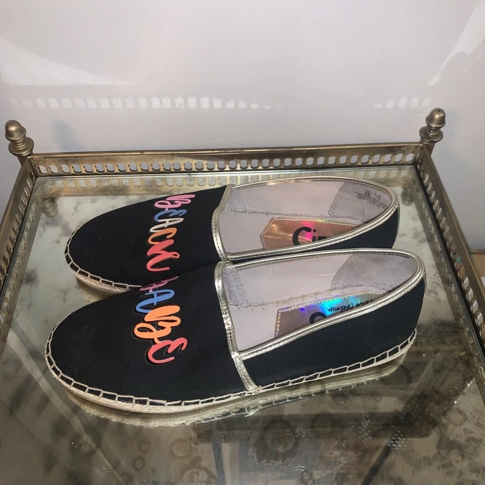 Circus by Sam Edelman Womens Espadrille Flats 9M Black Beach Babe Canvas Leather